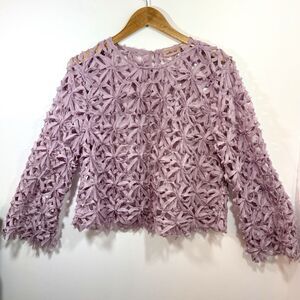 Willow & Root Sz L Lilac Floral Bell Sleeve Blouse Fairycore Boho Cottagecore